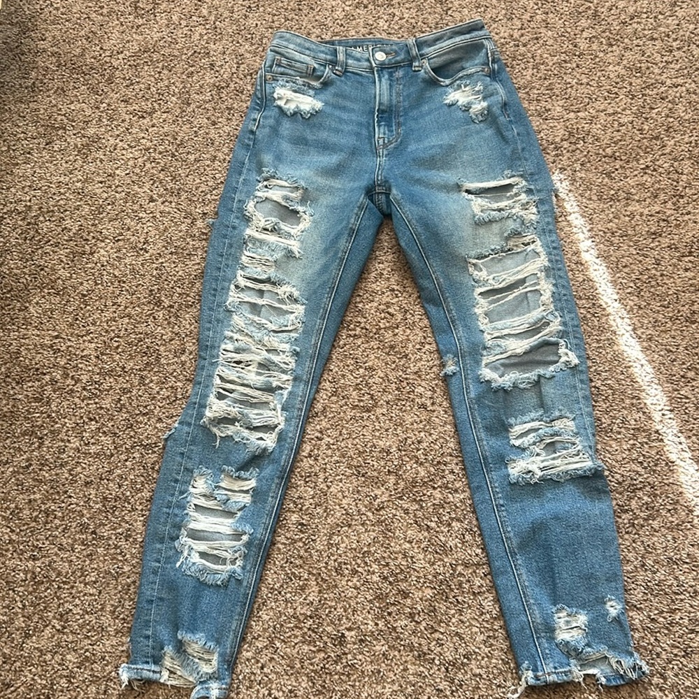 American Eagle Super Distressed Mom Jeans